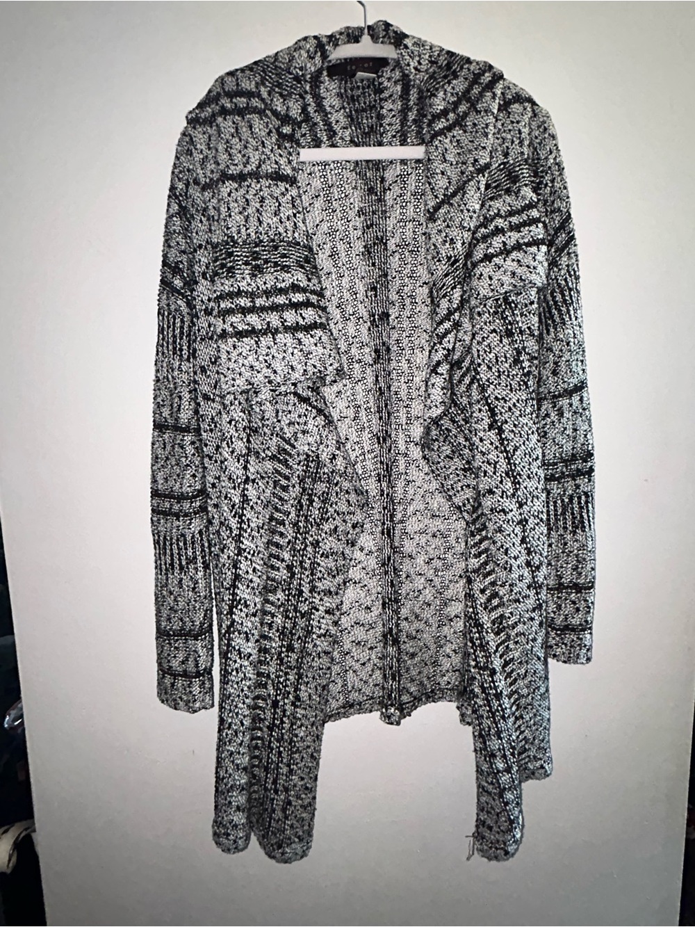 Fever Open-Front Cardigan Sweater - Black & White